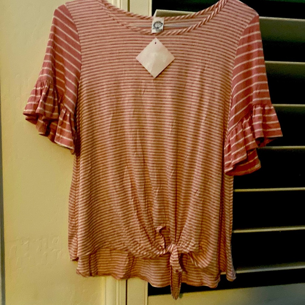 Shirtsleeve blouse with front tie at bottom SzSmall NWT